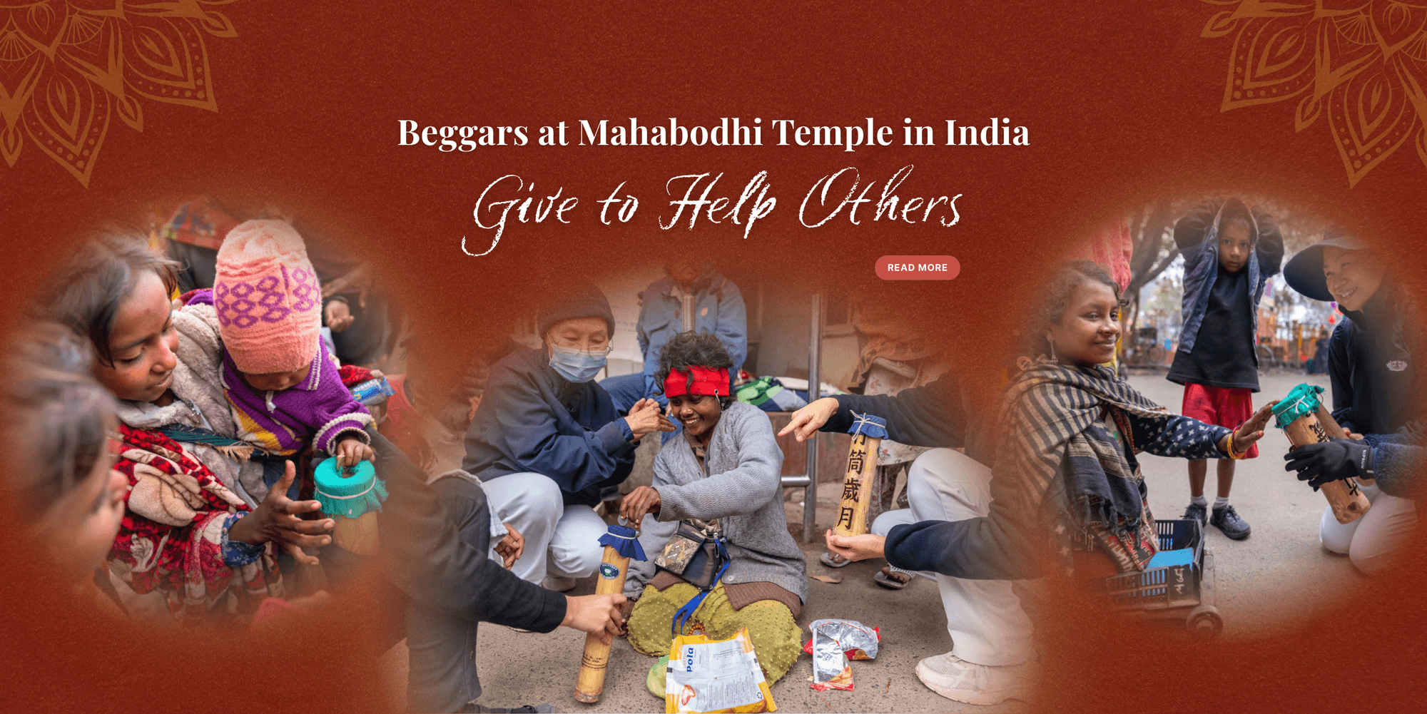 Beggars at Mahabodhi Temple in India give to help others